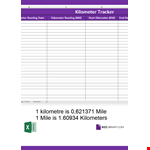 Mileage Log (KM) example document template