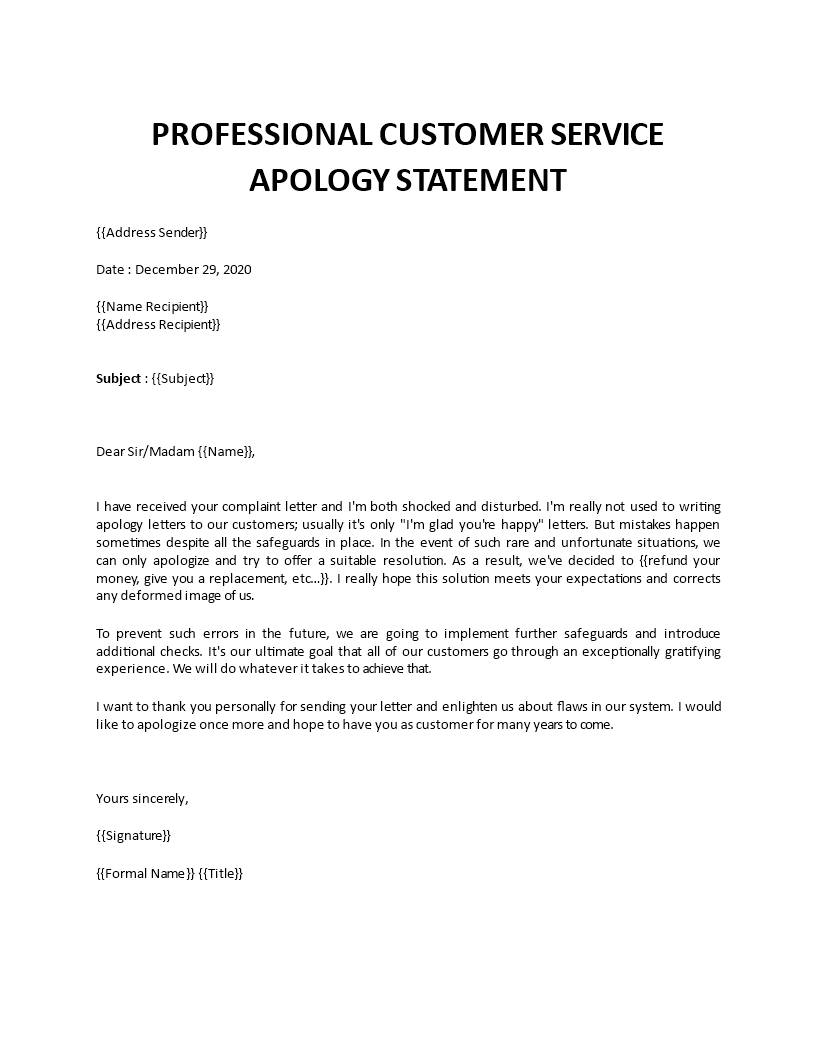 apology customer service statement support template