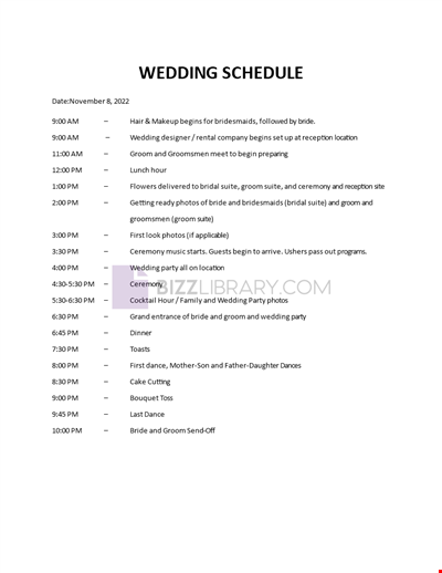 Editable Wedding Schedule Template