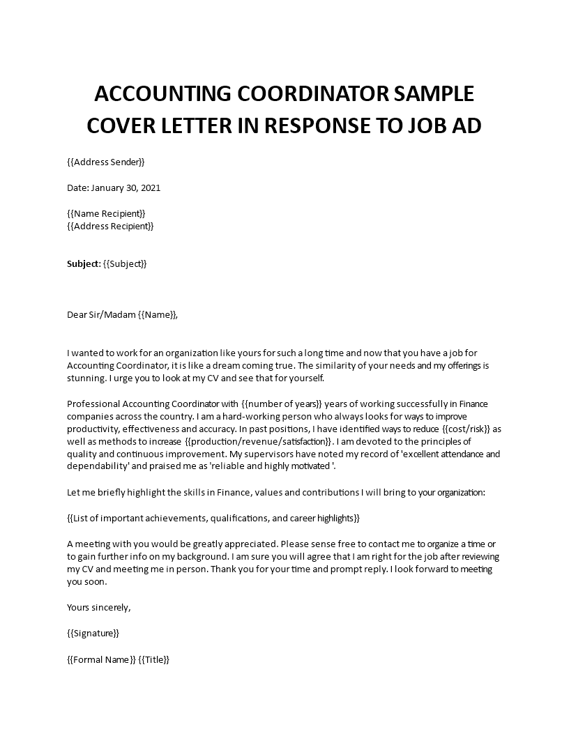 accounting coordinator assistant cover letter