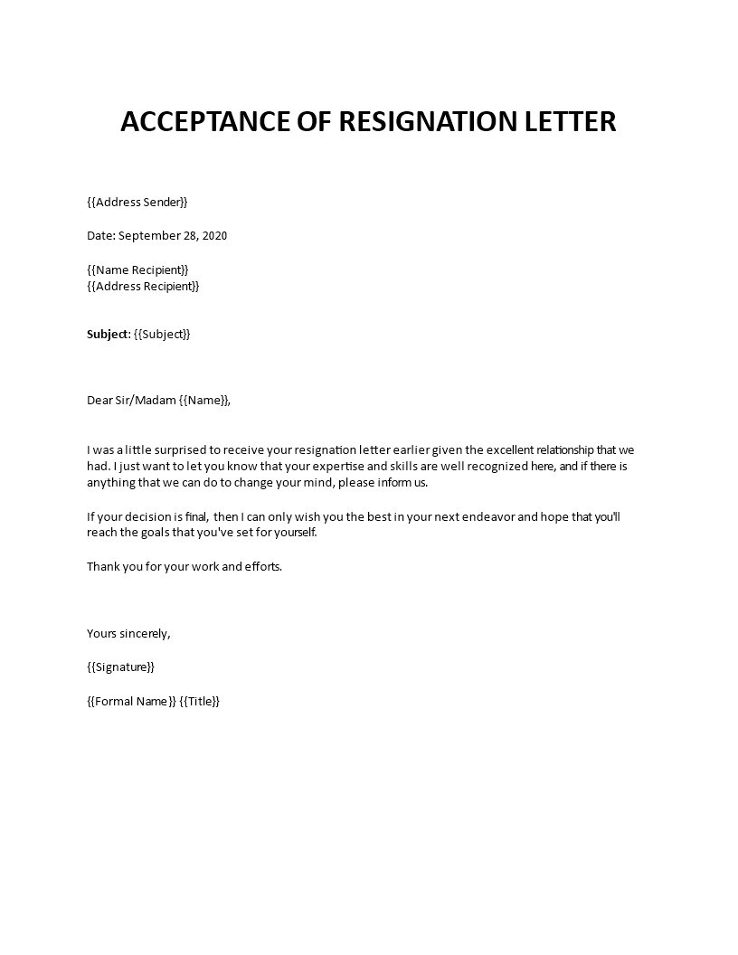 surprised response to resignation letter