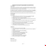 Construction Project Management Job Description example document template