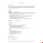 HR Manager Resume Template | Company | Employment Skills | Dayjob example document template
