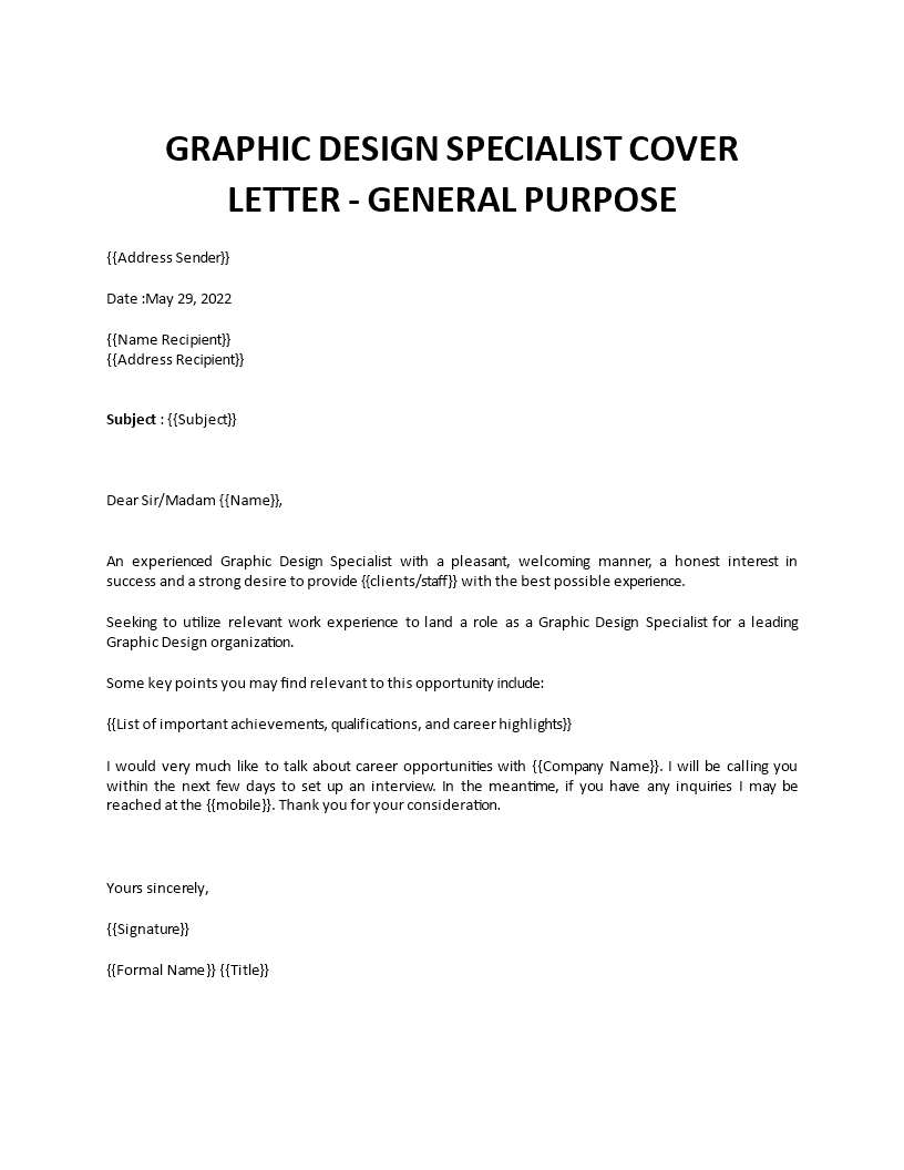 graphic design specialist cover letter Main Image graphic design specialist cover letter template