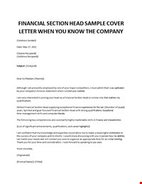 Financial Section Head cover letter