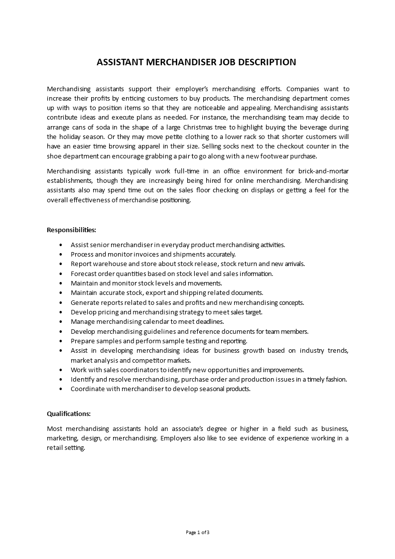 assistant merchandiser job description