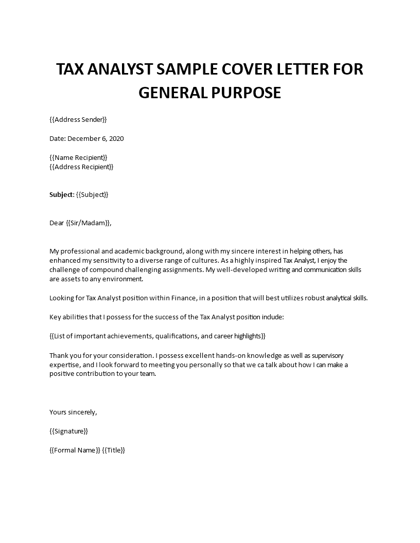 tax analyst cover letter