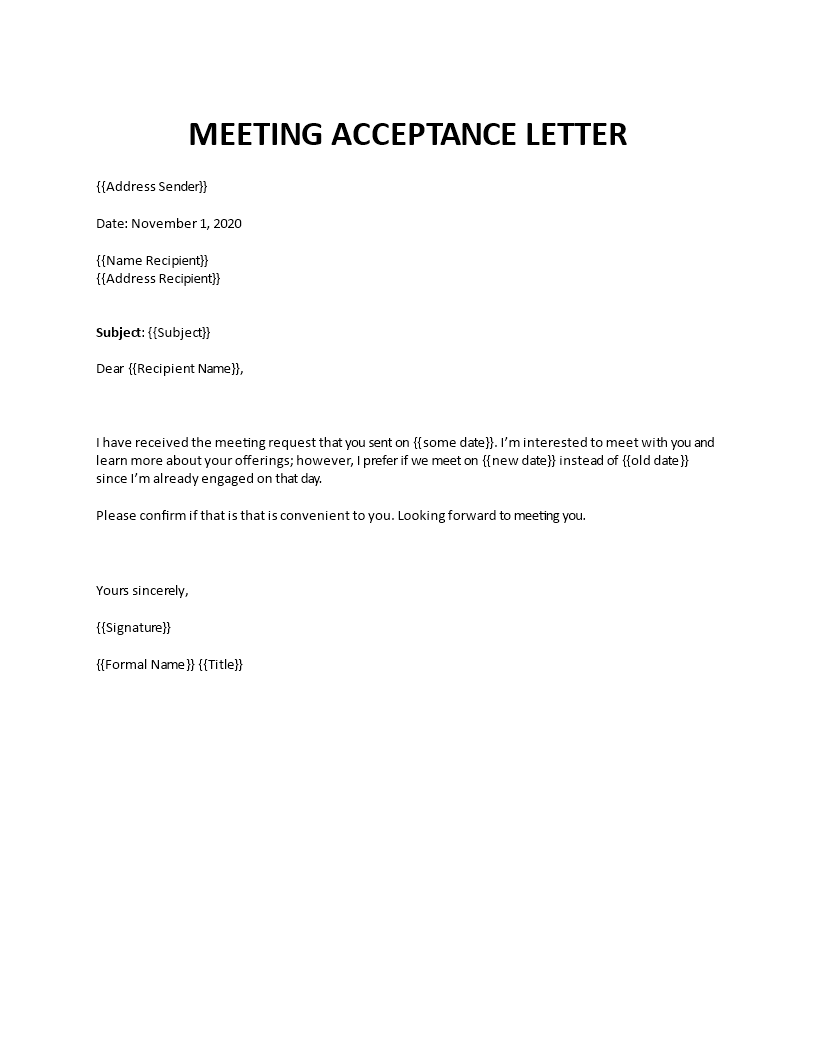 Meeting acceptance email sample Pertaining To Email Template For Meeting Invitation
