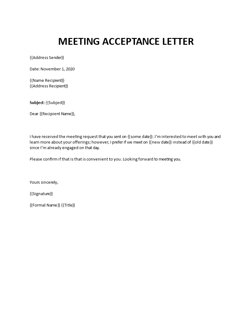 Meeting acceptance email sample