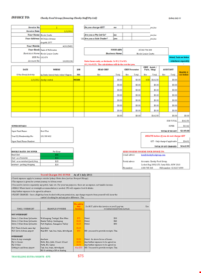 Invoice Template for Supermarkers and F&B