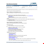 New Employee Health Checklist Sample example document template