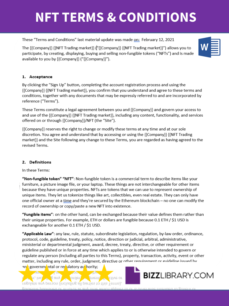 nft terms and conditions template template