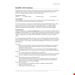 Science Article Summary Template - Efficient Research Article Summary for Scientific Papers example document template