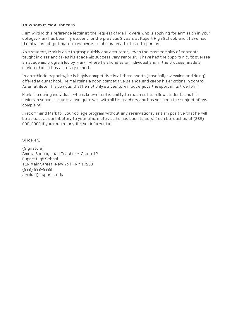 Sample Recommendation Letter For High School Student sample-recommendation-letter-for-high-school-student
