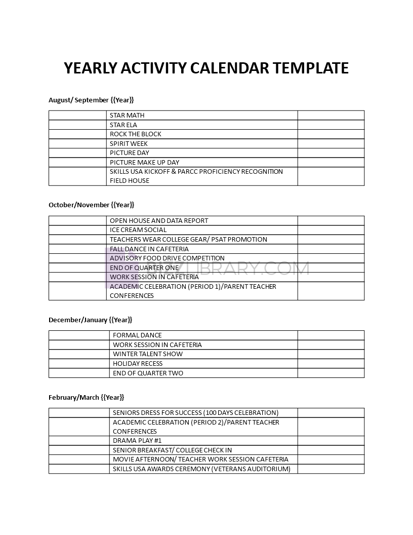yearly activity calendar