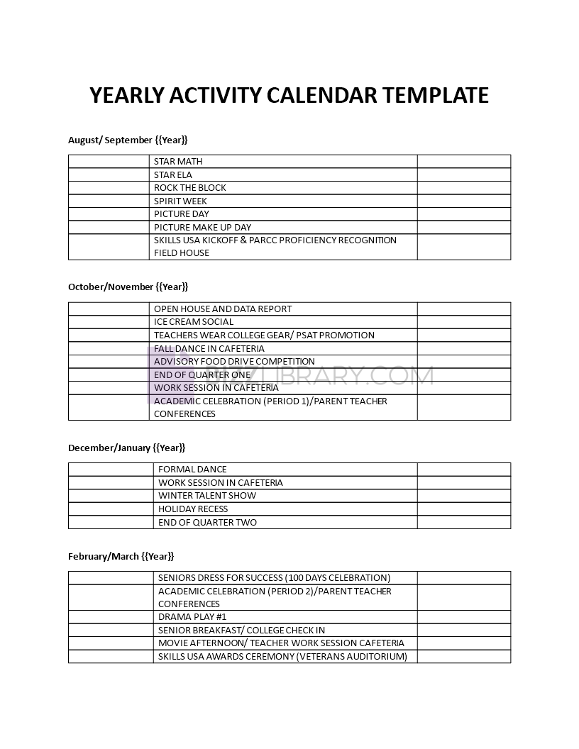 yearly activity calendar Main Image yearly activity calendar