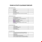 Yearly Activity Calendar example document template 