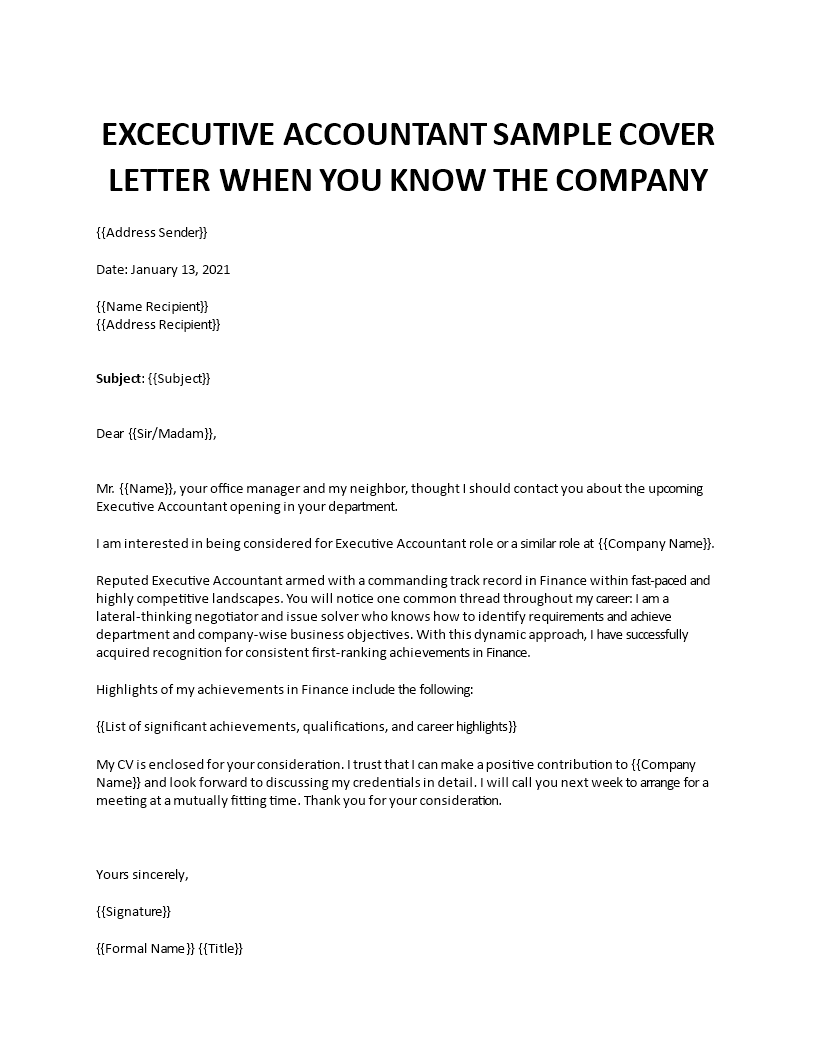 executive accountant cover letter