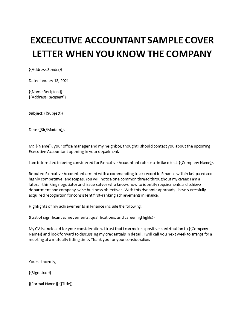 executive accountant cover letter Main Image executive accountant cover letter template