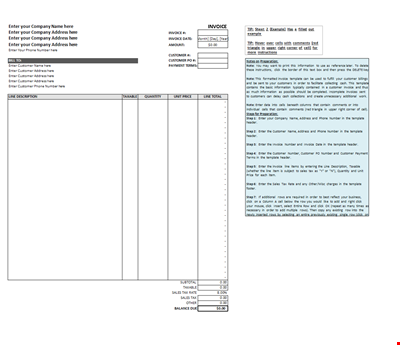 Invoice Template Including Instructions