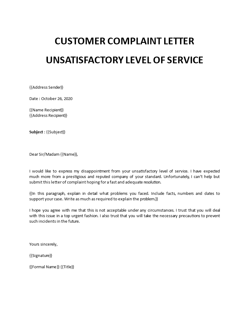 Customer complaint letter