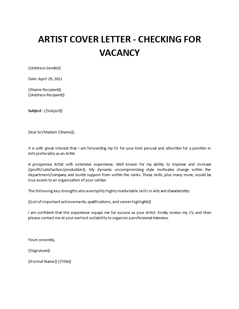 artist cover letter