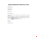 Email Resignation Thank You Letter example document template