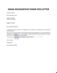 Email Resignation Thank You Letter