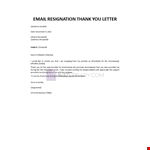 Email Resignation Thank You Letter example document template 
