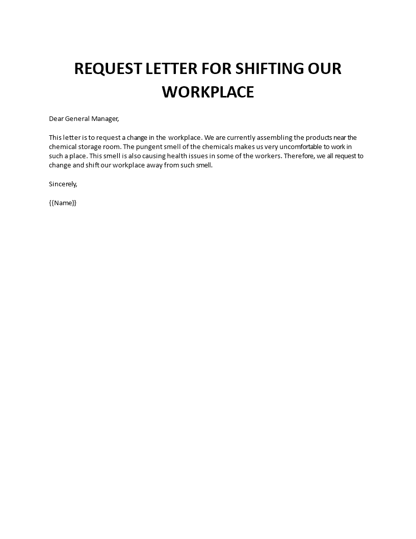 request letter for shifting our workplace