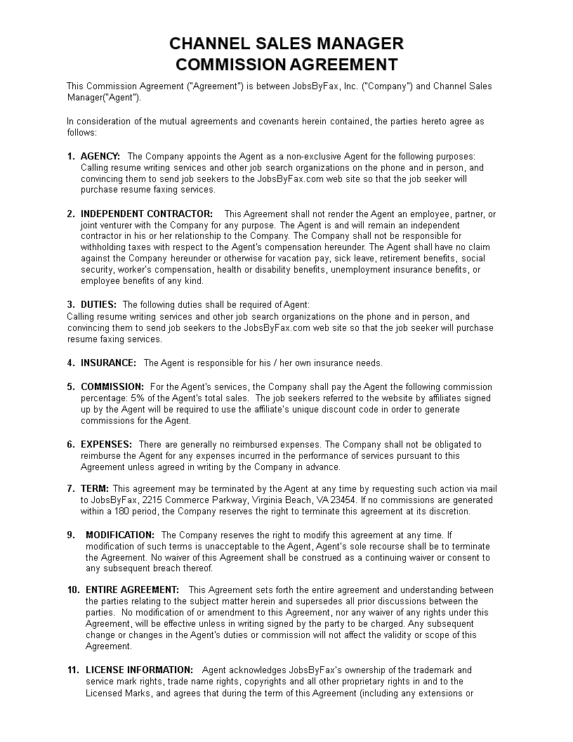 Commission Agreement Template Create an Efficient Agreement for