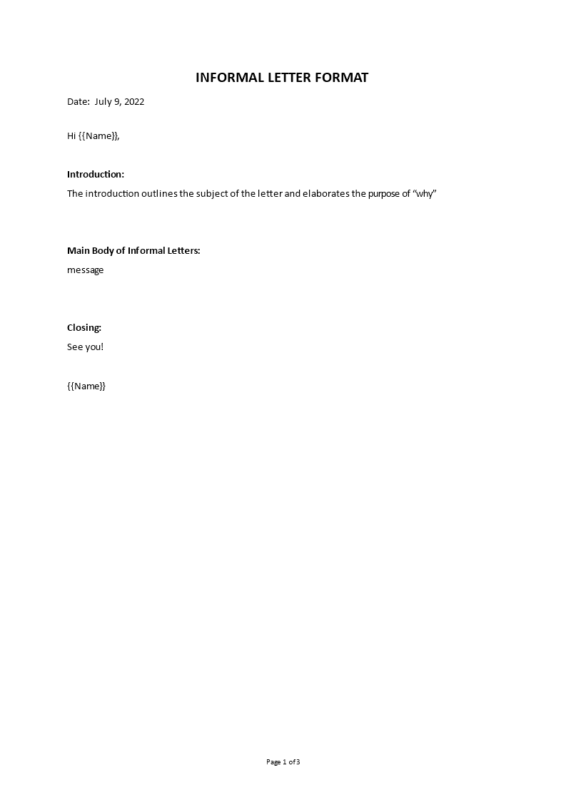 informal letter format Main Image informal letter format template