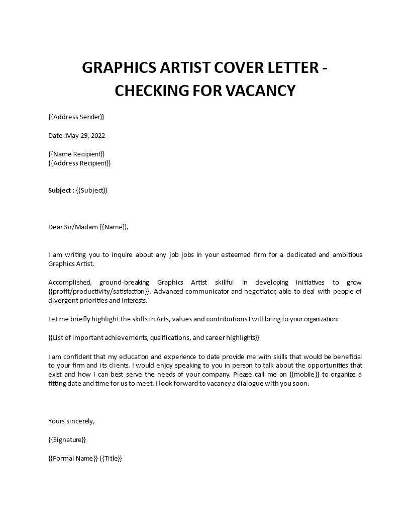 graphics artist cover letter