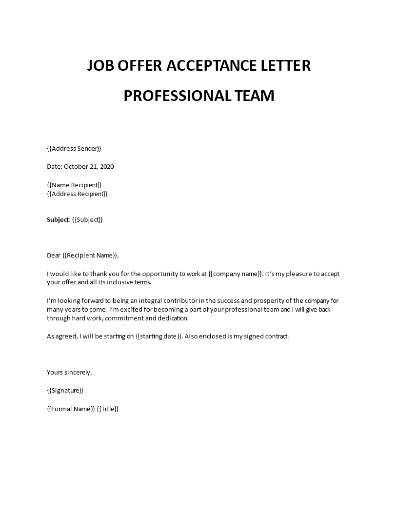 Job offer acceptance letter reply