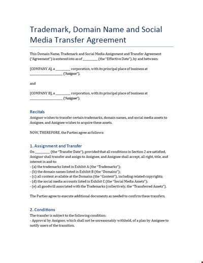 Trademark, Domain Name and Social Media Transfer Agreement