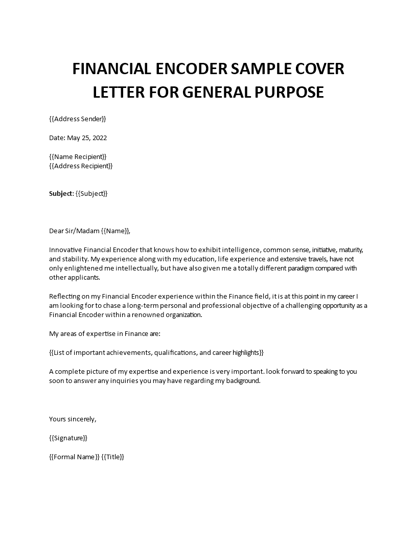 financial encoder sample cover letter template