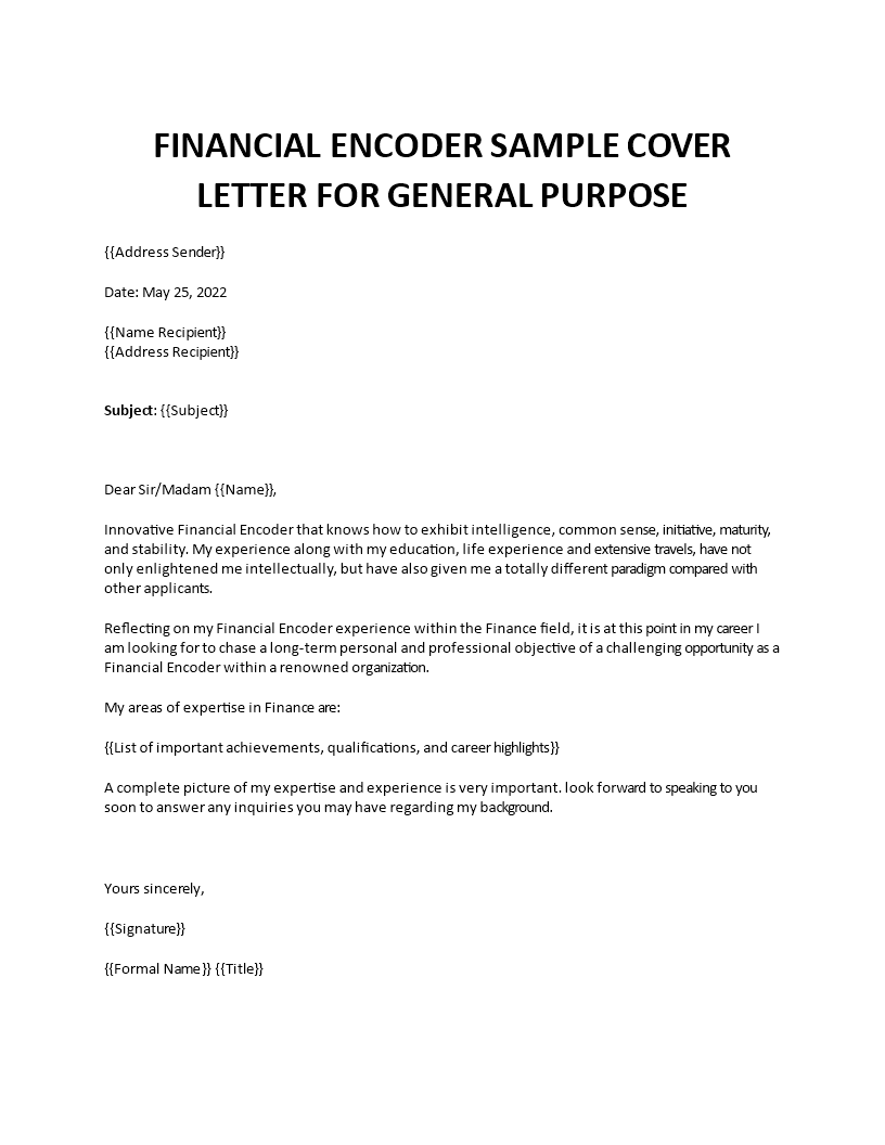 financial encoder sample cover letter Main Image financial encoder sample cover letter template