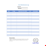 Vehicle Maintenance Log Template | Track Monthly Maintenance example document template