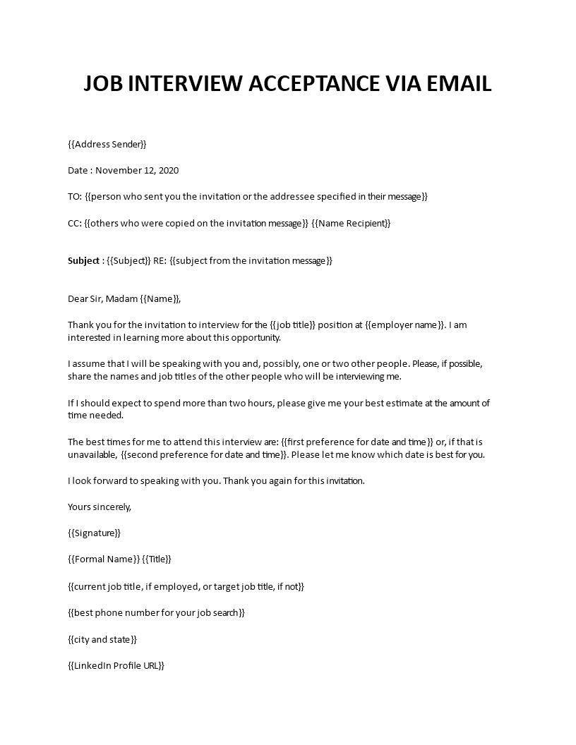 email confirming interview