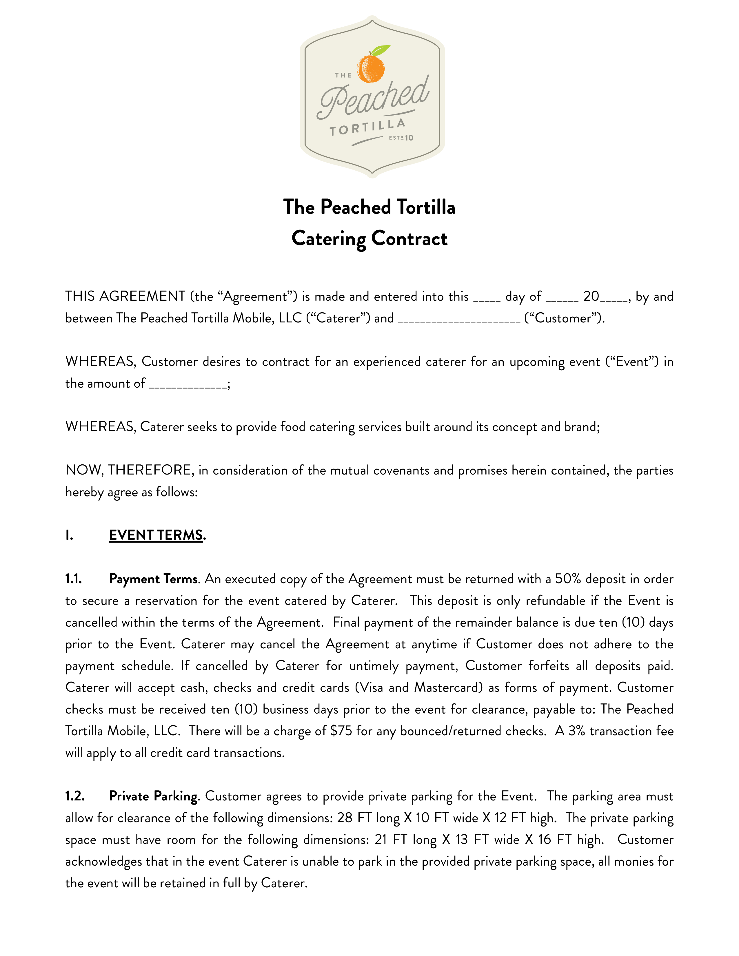 Catering Contract For An Event