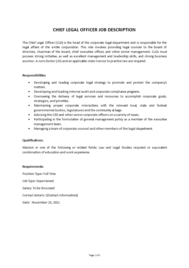chief legal officer job description