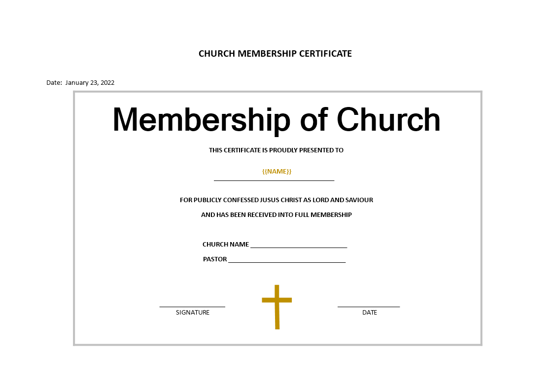 church membership certificate template template