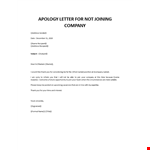 Apology letter for not joining company after accepting offer example document template 