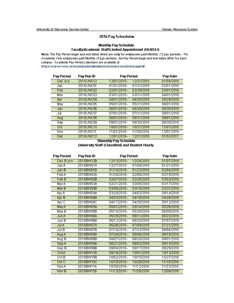 Staff Monthly Schedule Template