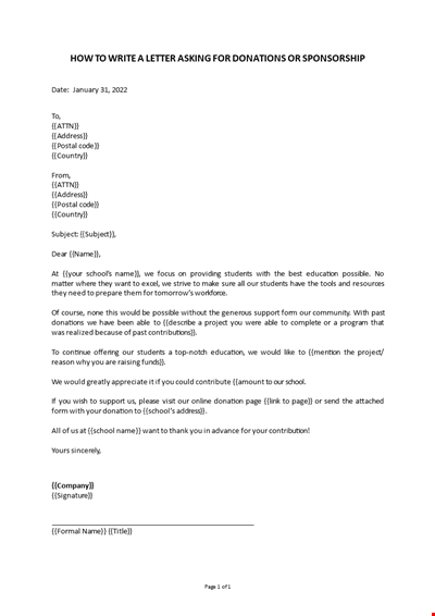 Sponsorship Request Letter School