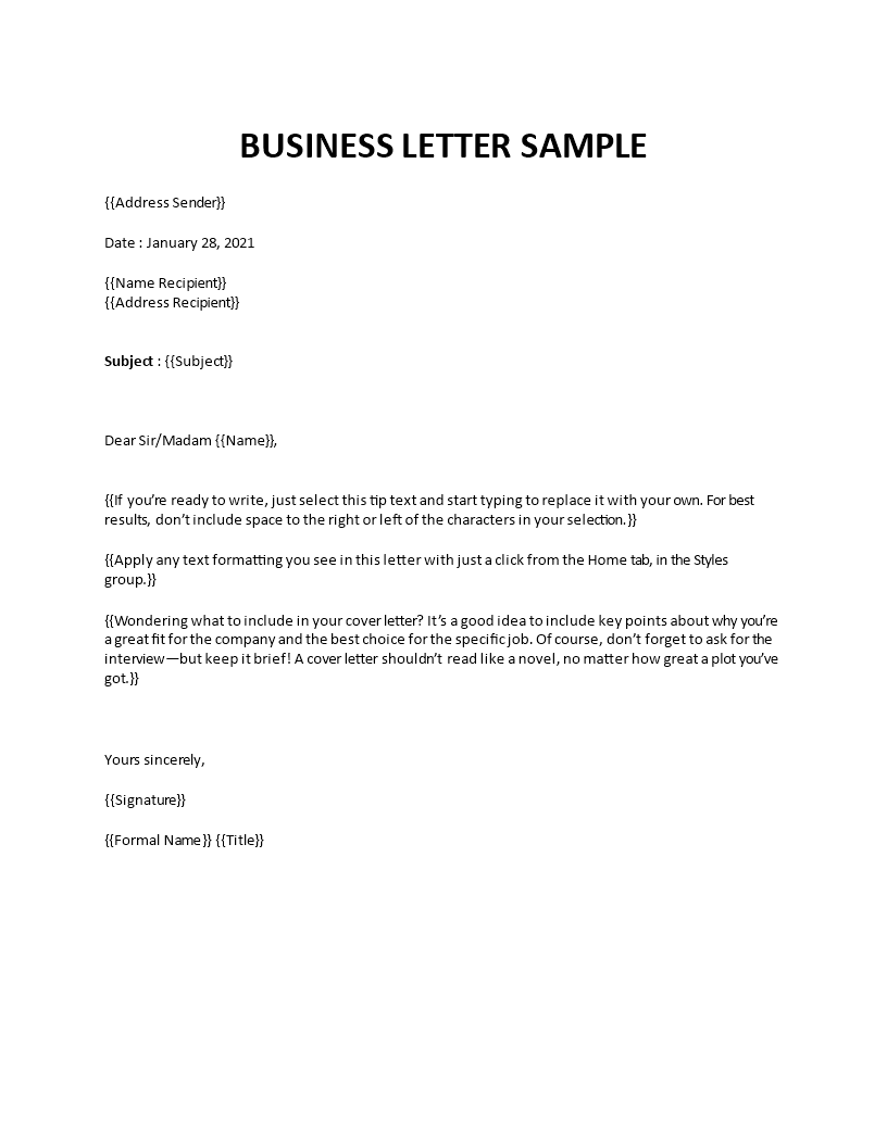 business letter sample template