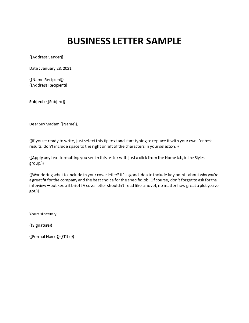 Business letter sample