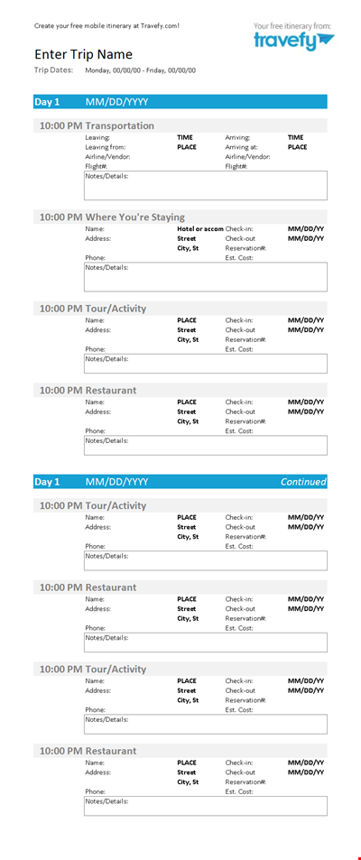 Itinerary Daily Template