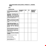 Evaluation Essay Grading Sheet example document template 