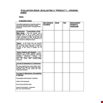 Evaluation Essay Grading Sheet example document template